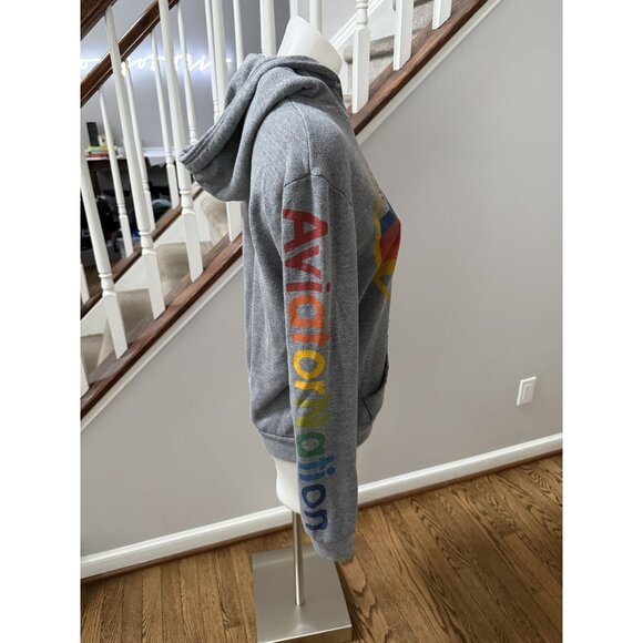 AVIATOR NATION Heather Grey MIAMI CA Drawstring Rainbow Surf Hoodie Sz M - Picture 3 of 6